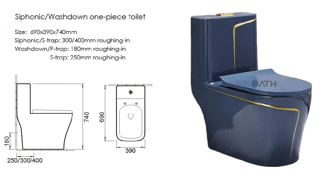 Ortonbath Wholesale Cheap Bulk Blue Flush Toilet One Piece Toilet Hotel Home Bathroom Ceramic Toilet